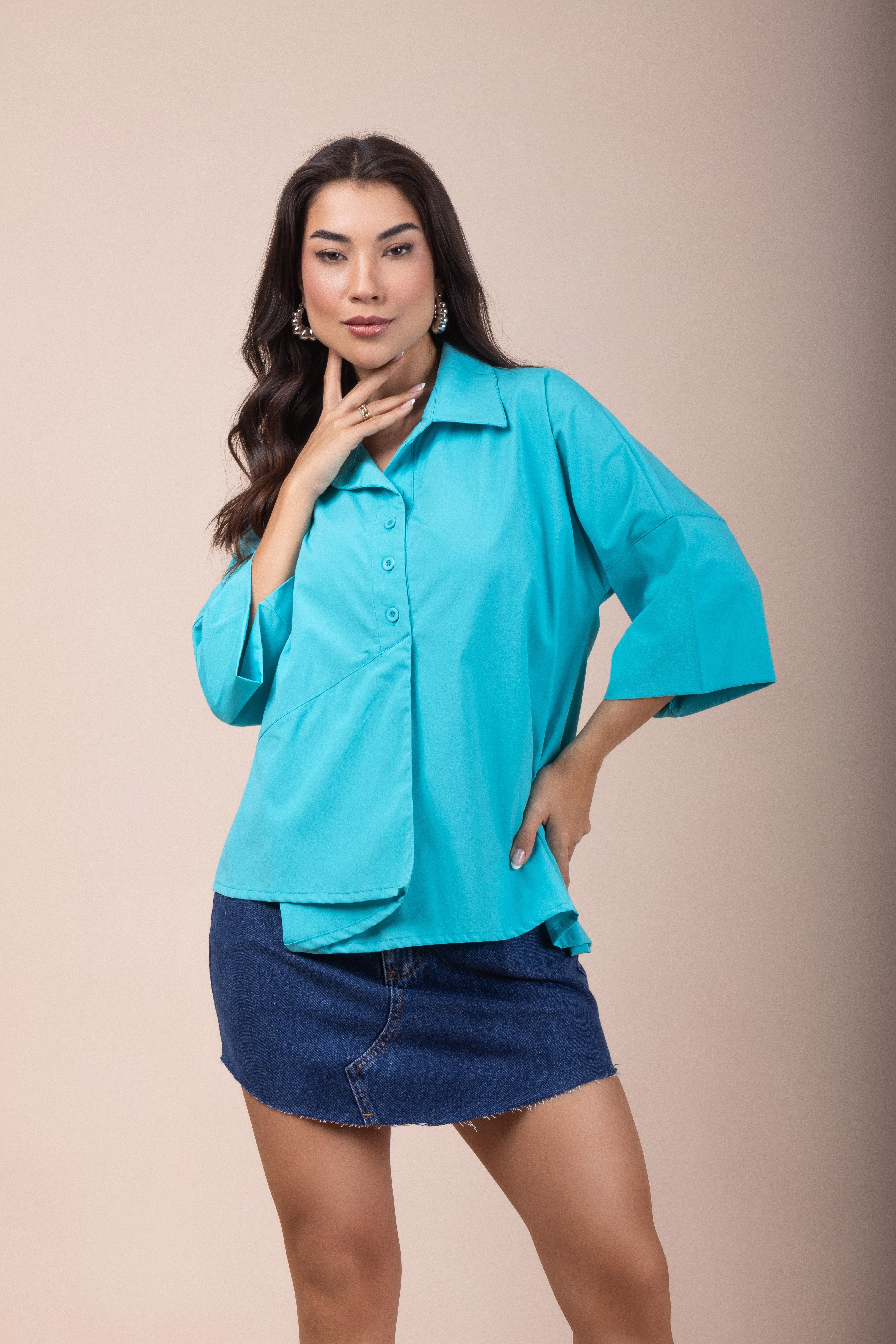 Camisa Bata Manga 3/4